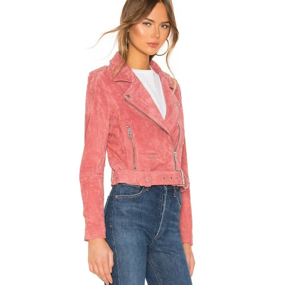 BLANKNYC DustyCoral Pink Suede Leather Moto Jacket - Picture 2 of 11